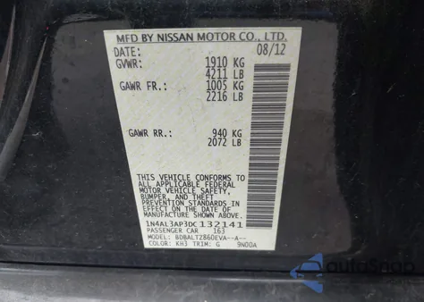 2013 Nissan Altima 2.5 Sv from USA, damaged, VIN 1N4AL3AP3DC132141